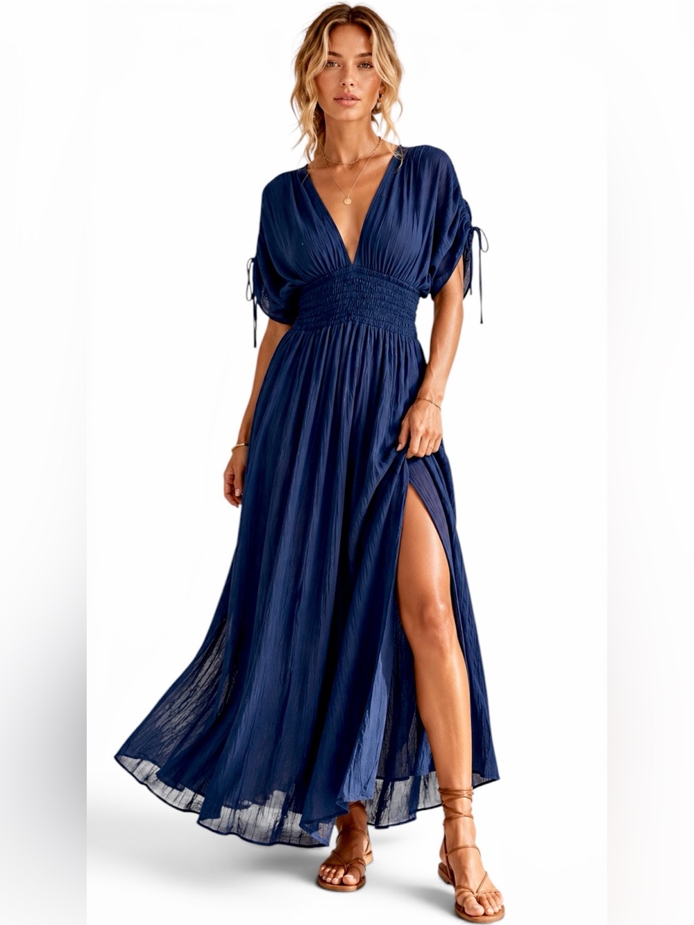 NWT – Bobi Los Angeles – Shirred Maxi Dress – Navy Blue – Sz. XS